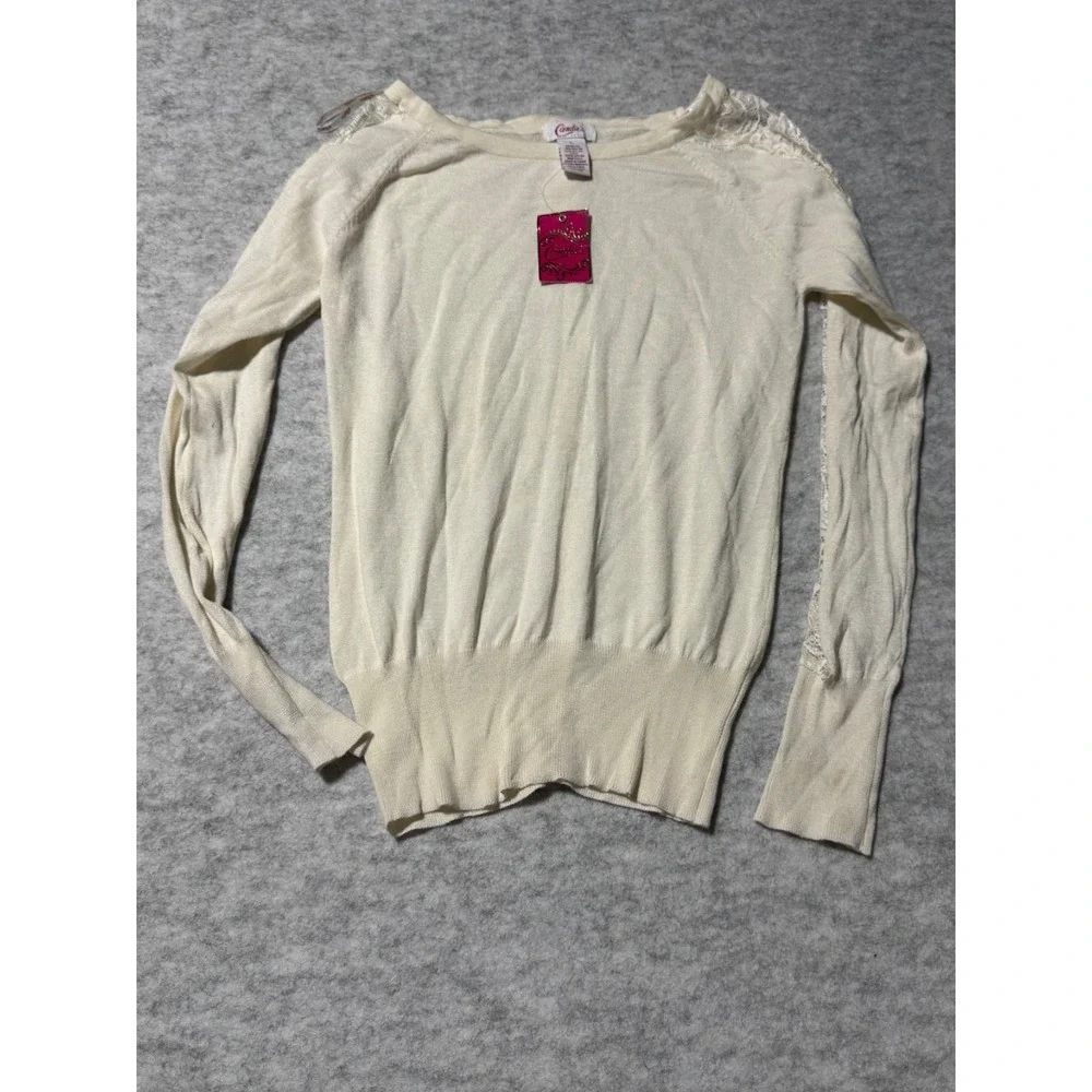 Candie's Women's Lightweight Knit Sweater Long sleeve Ivory Cream NWT ;